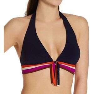 NWT Robin Piccone Billie Bikini Top Tassel Halter S Blue Navy Swimsuit $108